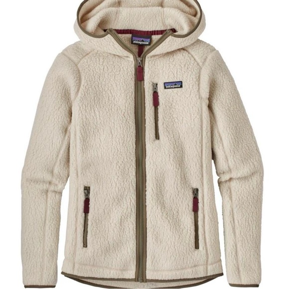 Patagonia Women’s Large Retro Pile Fleece Hoodie Full Zip Jacket Cream - Picture 1 of 4
